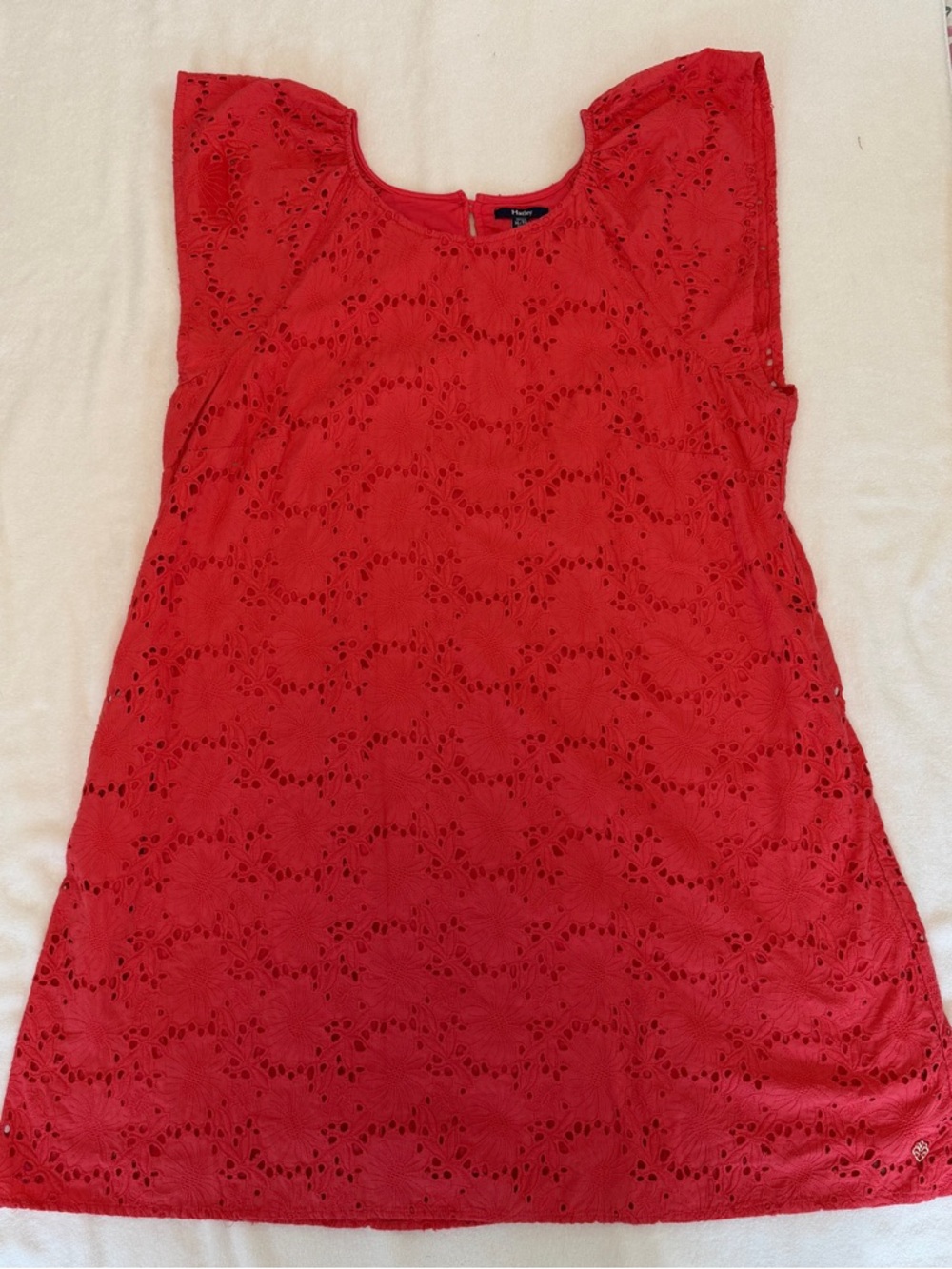 Hatley Red Eyelet Dress XL Sleeveless Cotton Shift Summer Beach Casual